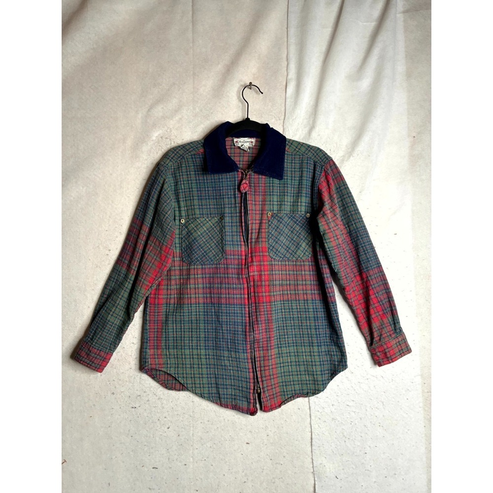 VTG Cotton Express Flannel Jacket Womens Small Multicolor Plaid LS Full Zip